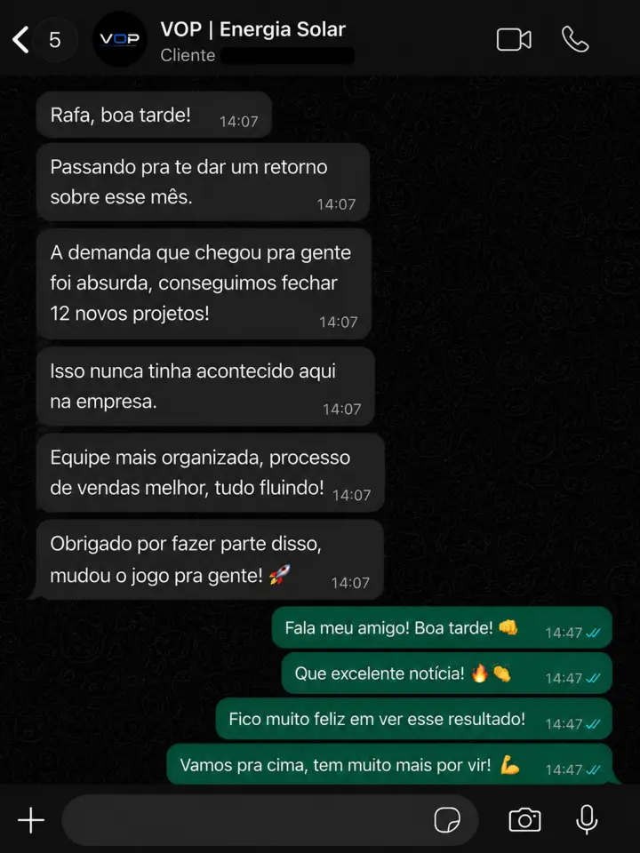 Feedback do cliente Energia Solar